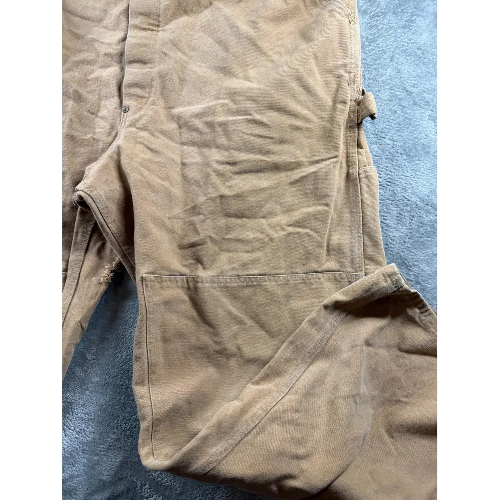 Carhartt Bib Overalls‎ Mens 42x31 Tan Duck Double Knee Distressed_3
